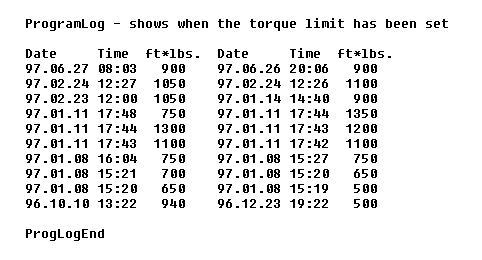 Torque Limiter M1 Program Log